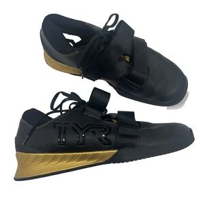 TYR L-1 Lifter Shoes Mens Size 10.5 Black Gold Weightlifting Gym Sneakers EUC